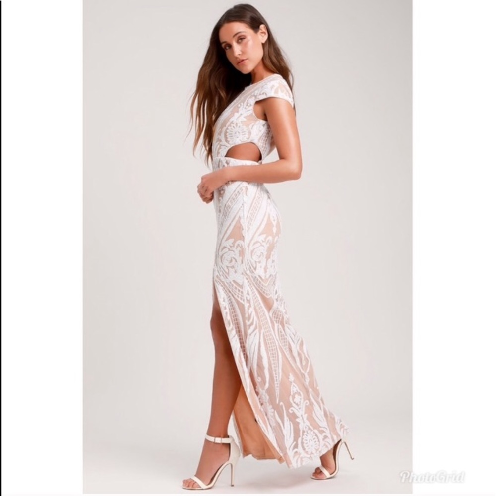 RARE Lulu’s Emily White & Nude Sequin Cutout Dress